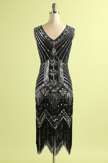 1920s Black Silver Sequins Dress